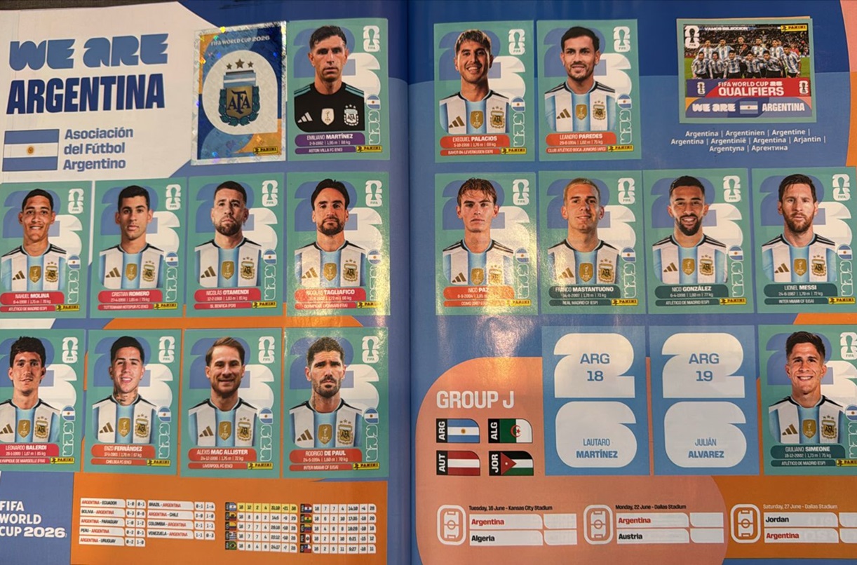 Álbum oficial de figuritas del Mundial 2026 de Panini con la Selección Argentina